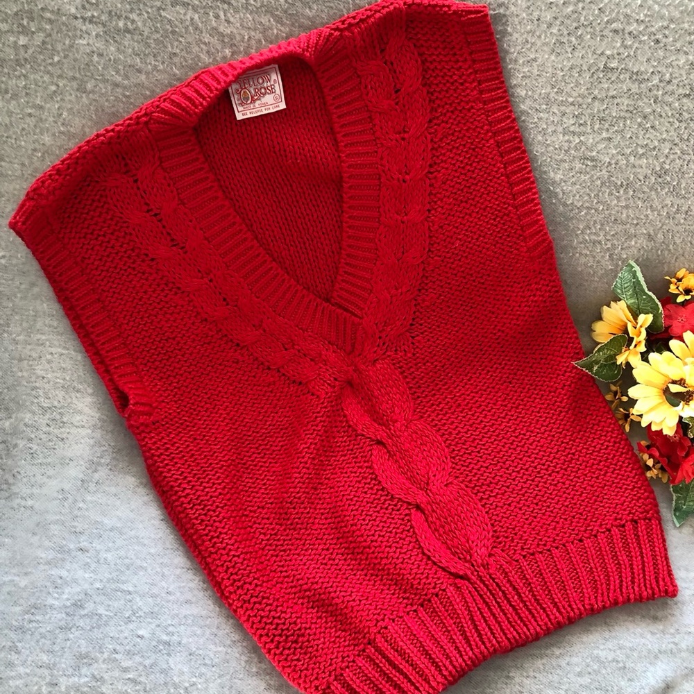NWOT - Vivid Red Cable Knit V-neck Sweater Vest